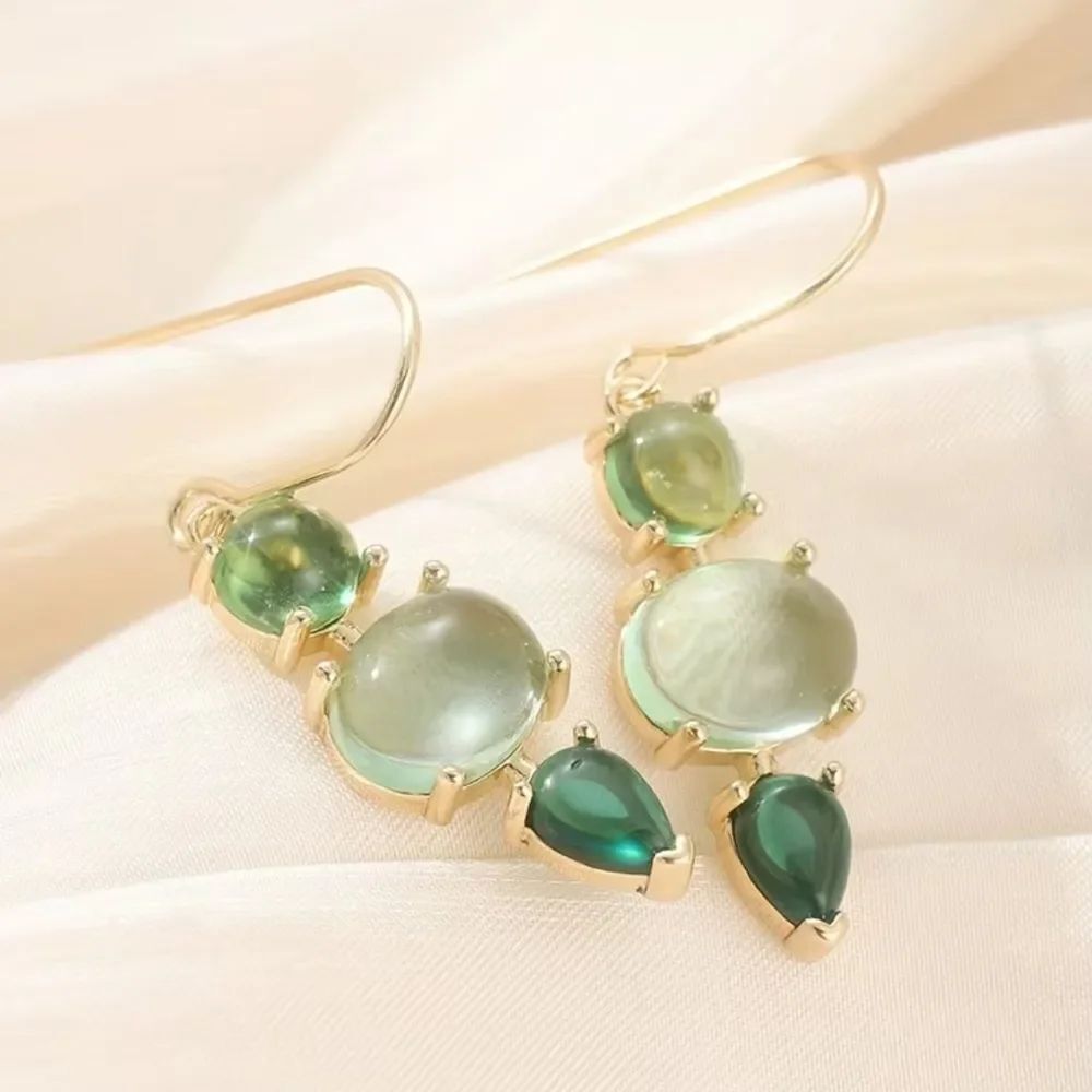 Green Gemstones drop earrings #2431